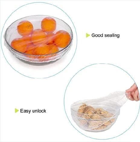 Plastic Bags | Reusable Elastic Food Storage Plastic Covers (Pack of 100)