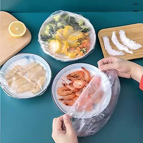 Plastic Bags | Reusable Elastic Food Storage Plastic Covers (Pack of 100)