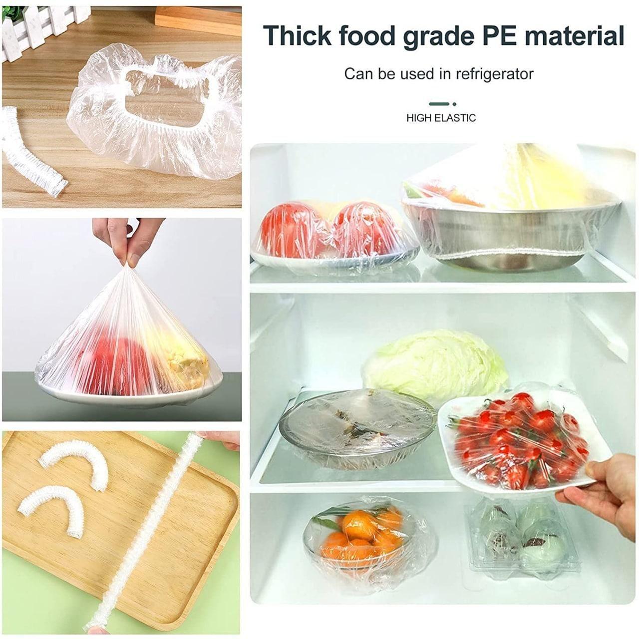 Plastic Bags | Reusable Elastic Food Storage Plastic Covers (Pack of 100)